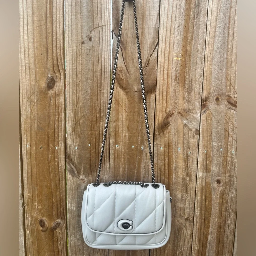 Coach Gray Quilted Shoulder Bag with Chain-Link Strap - Picture 7 of 7